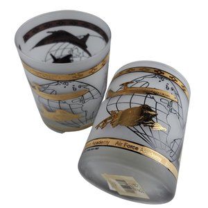 US Air Force Academy Frosted Rock Glass Kapan Kent NWT Gilded Set of 2